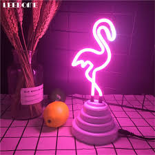 Dropship Handcrafted Glass Tube Pink Flamingo Neon Lamp Party Hliday Decoration Led Neon Nightlight Dc 5v Home Decor Luminaire Led Night Lights Aliexpress