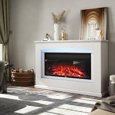 White Mantel Electric Fireplace Floor