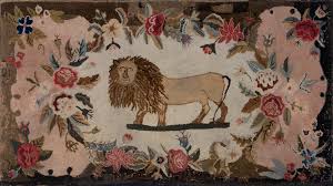 folk art lion rug in fl border
