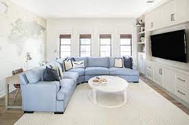 light blue sectional with dark blue