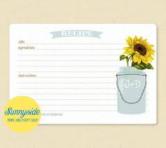 Sunflower Mason Jar Recipe Card Personalized Recipe Cards