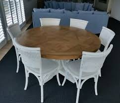 A tasteful dining set of natural finished wood. French Provincial Round Dining Table Pedestal Base 150cm With 6 Chairs Setting Ebay