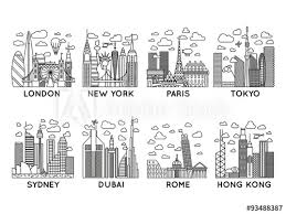 It's never too late to book a trip. Line Vector City Icons London New York Paris Tokyo Sydney Dubai Rome Hong Kong Line Art Collection Stock Vector Adobe Stock