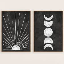 Moon Phases Art Print Boho Decor Set