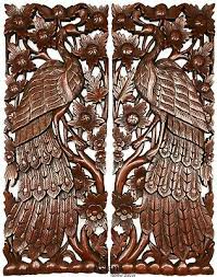 Peacock Animal Carved Wood Wall Art