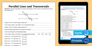 Parallel Lines And Transversals Activity