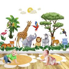 Watercolour Safari Animal Nursery Wall