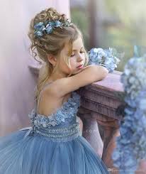 cute dusty blue long strapless princess