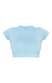 Basic Baby Blue Short Sleeve Crop T Shirt Prettylittlething Usa