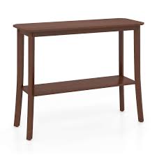 2 Tier Freestanding Wooden Console Table With Open Shelf Costway