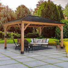 Light Brown Wooden Gazebo With Hip Roof