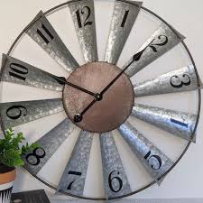 large rustic metal windmill wall clock