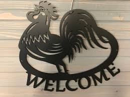 rooster en welcome sign metal art