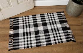 black and white plaid rug cotton