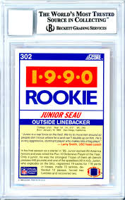 It's all downhill from there. Junior Seau Autographed 1990 Score Rookie Card 302 San Diego Chargers Gem Mint 10 Beckett Bas 10733948 Mill Creek Sports