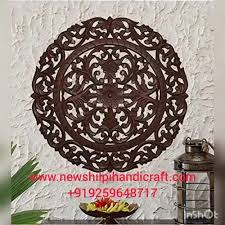 Brown Wooden Shilpi Hand Carved Round