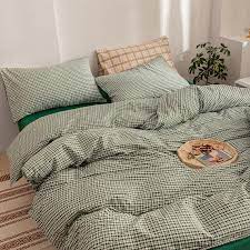 Cotton King Size Green Gingham Bedding