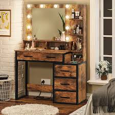 led lighted mirror brown makeup table