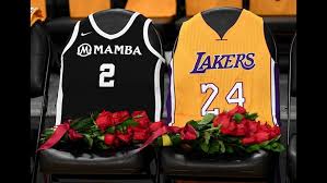 Order cheap kobe bryant alternate swingman jersey for womens kids youth fan in color purple gold white and so on. Lakers Honoring Kobe Bryant With Court Logo Jersey Patch And T Shirt Draped Seats Fox61 Com