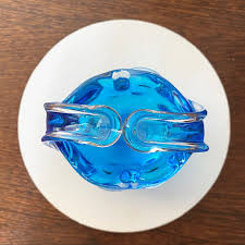 Vintage Clear And Blue Murano Glass Bowl