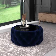 Add style to your home, with pieces that add to your decor while providing hidden storage. Clio Round Storage Coffee Table In Midnight Blue Velvet With Black Glass Top Furniture123