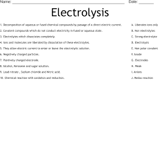 Electrolysis Worksheet Wordmint