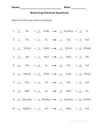 Balancing Equations Worksheets With