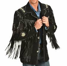 Details About Mens Black Suede Leather Scully Fringed Cowboy