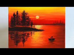 Sunset On The Lake Acrylic Painting