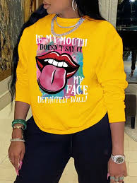 lips graphic print sweatshirt shein usa