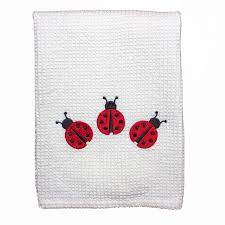 ladybug embroidered kitchen tea towel