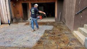 Acid Staining Individual Stones on Stamped Concrete - YouTube