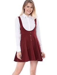 Allegra K Womens Solid Button Decor Flared Hem Overall Dress Suspender Skirt