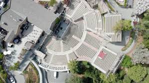 rotating above the empty concert bowl
