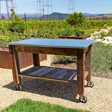 Redwood Potting Table Rolling Cart With