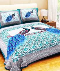 Double Peacock Printed Bed Sheet Size