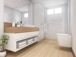 3d rendering white wood design bathroom