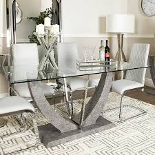 For example, a beige rug, a white sofa, a birch coffee table, a light gray tv bench, and a. Set Caspian Toughened Glass Chrome Dining Room Table And 6 Light Grey Chairs Picture Perfect Home