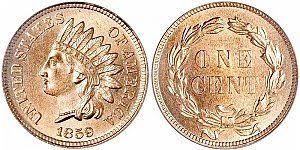 B 1859 Indian Head Cent Penny Laurel Wreath Reverse Without