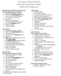 Mcbride Elementary School Supply List