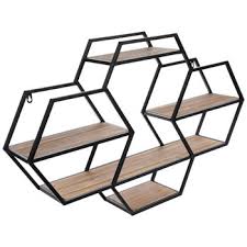 Hexagon Four Tiered Metal Wall Shelf