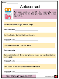 prepositions definition worksheets