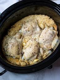 Slow cooker chicken thigh recipes. Slow Cooker Lemon Garlic Chicken Thighs With Rice