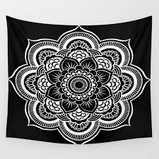 Mandala Black White Wall Tapestry By