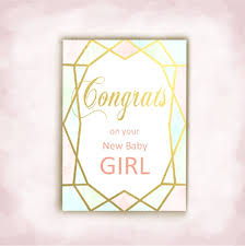 Geo Gold New Baby Girl Congrats Card Kimenink