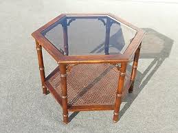 Cane coffee table with glass top. Vintage Mid Century Modern Hexagon Two Tier Smokey Glass Cane Coffee Table Ebay