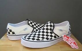 Black and white checkered vans. Vans Women Checkerboard Black Off White Asher Slip On Sneaker New In Box Ebay