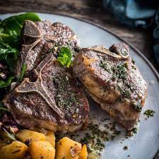 lamb chops with mint sauce and roasted