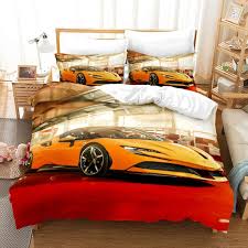 orange race car quilt cover twin set