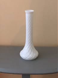 Vintage Milk Glass Vase Pressed Glass